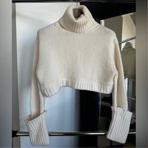 Zara Cream Cropped Turtleneck Sweater